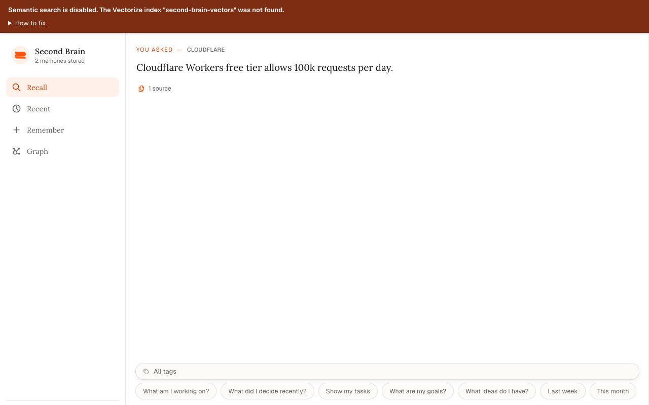 Second Brain verified service screenshot